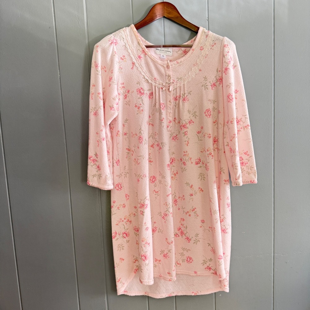 Miss Elaine Petite PM Pink Floral Lace Nightgown Coquette‎ Cottagecore Soft Girl